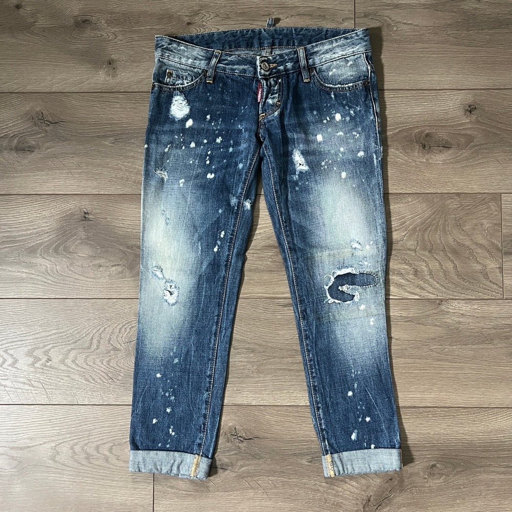 DSQUARED2 Womens IT 40‎ US 4 Distressed Paint Splatter Cropped Skinny Jeans